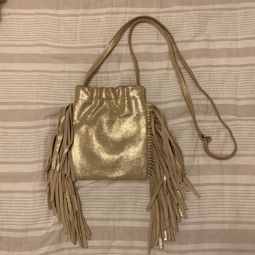 Monserat de Luca gold fringe crossbody